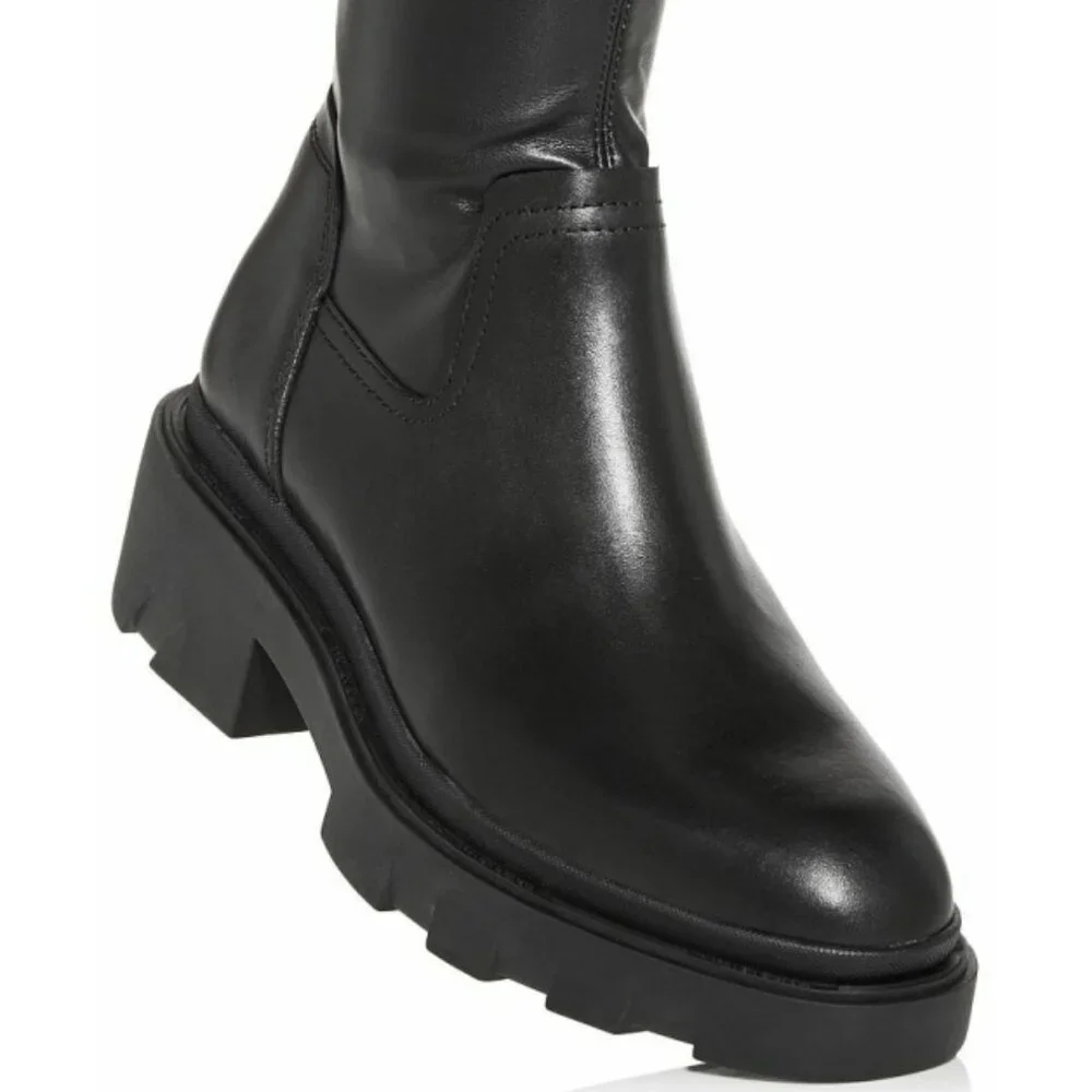 Ash Manny Over-The-Knee Biker Boots Black Thigh-High Leather Chunky Combat Edgy